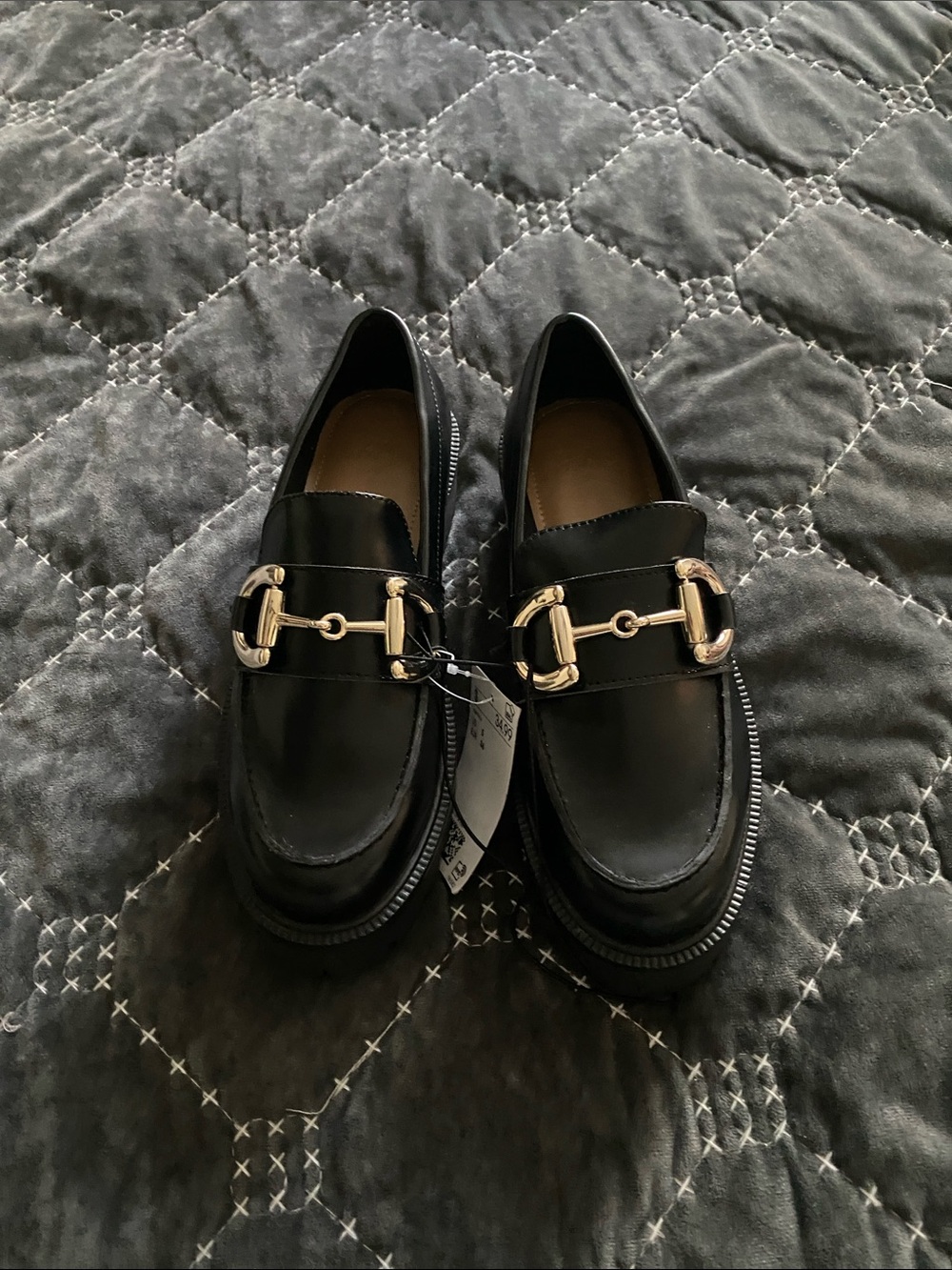 H&M Black Loafers with Gold Hardware
